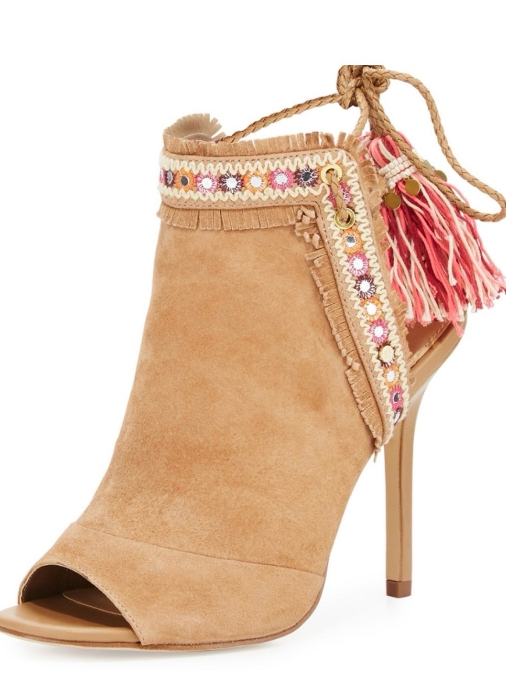Sam Edelman Suede Tassel Peep-Toe Ankle Bootie Size 6